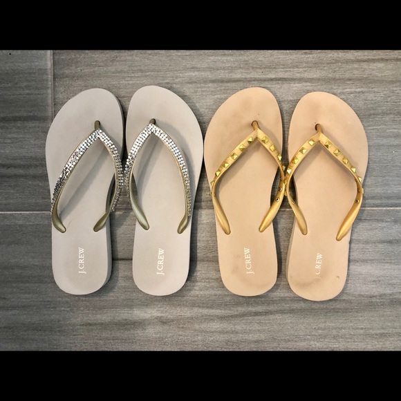J Crew Embellished Flip Flops Silver & Gold 7
